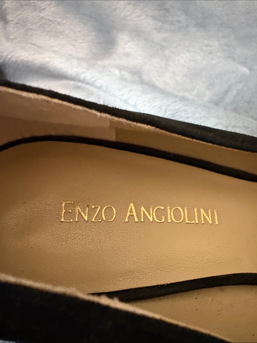 Enzo Angiolini Black Suede Pointed Low Block Heel Pumps with Gold Accent - Picture 2 of 11